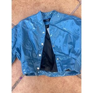 Zoey W Blue Patent Cropped Button Front Jacket size M NWT
